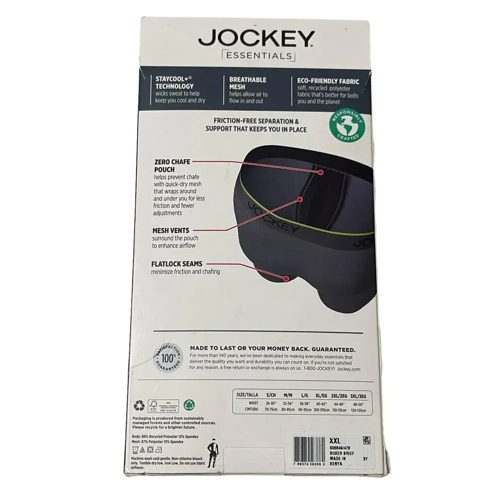 Jockey Essentials Mens 2XL Zero Chafe Pouch Boxer Brief Microfiber Underwear